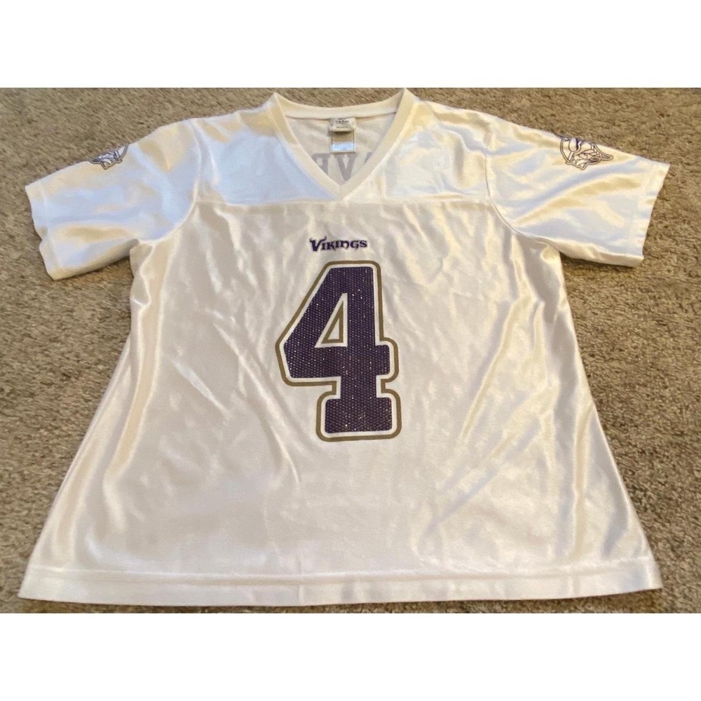 NFL Shirt Vikings Minnesota Women Large Jersey Favre 4 Bling s58